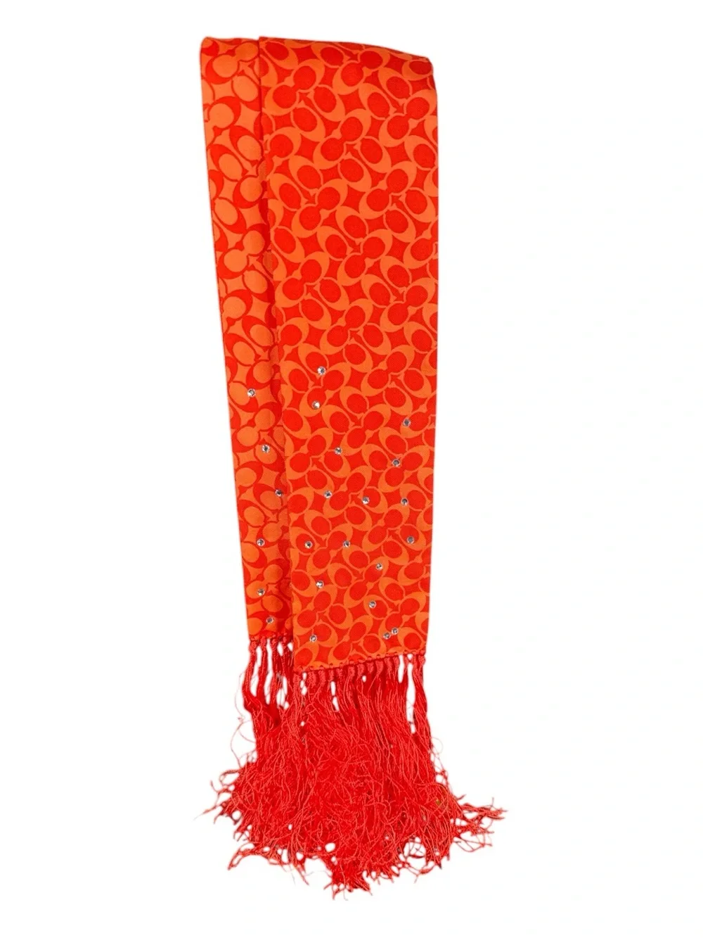 COACH Silk Rhinestone Fringe Twilly/Skinny Scarf/Bandeau